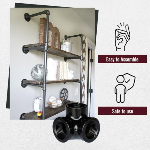 1/2" 3-WAY ELBOW Industrial Threaded Black Iron Pipe Fittings; Black Semigloss - Image 4