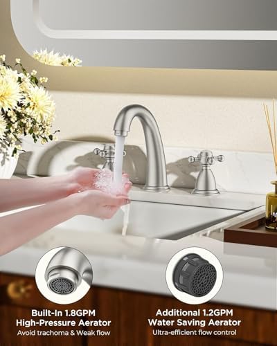 FORIOUS Bathroom Faucet 3 Hole 8 Inch Widespread Sink Brushed Nickel - Image 4