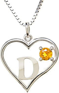 Silver Sterling Necklace Initial Letter A-Z Birthstone for Women – Personalized Custom Jewelry Pendant with Heart Design Customized Dainty Charm for Wife Girlfriend Mom – 18" Box Chain