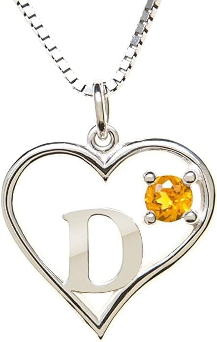 Silver Sterling Necklace Initial Letter A-Z Birthstone for Women – Personalized Custom Jewelry Pendant with Heart Design Customized Dainty Charm for Wife Girlfriend Mom – 18" Box Chain