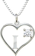 Silver Sterling Necklace Initial Letter A-Z Birthstone for Women – Personalized Custom Jewelry Pendant with Heart Design Customized Dainty Charm for Wife Girlfriend Mom – 18" Box Chain