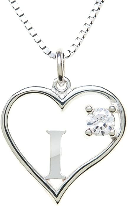 Silver Sterling Necklace Initial Letter A-Z Birthstone for Women – Personalized Custom Jewelry Pendant with Heart Design Customized Dainty Charm for Wife Girlfriend Mom – 18" Box Chain