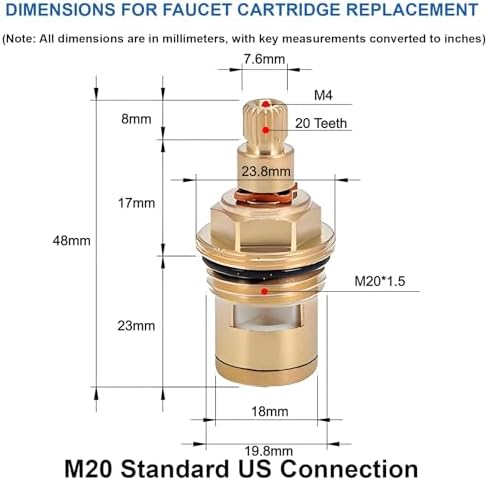 Brass Faucet Cartridge Replacement Kit M20 x 1.5 Ceramic Valve Pair - Image 2