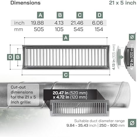 Vent Systems 21" x 5" Inch Galvanized Steel Louvered Air Return Vent Cover - Image 2