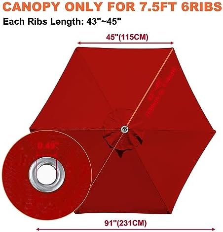 EliteShade USA 7.5FT Replacement Covers 6 Ribs Market Patio Umbrella Canopy - Image 3