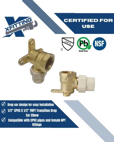 XFITTING 1 Pack 1/2 in Female NPT x 1/2 in CPVC Drop Ear Elbow - Image 3