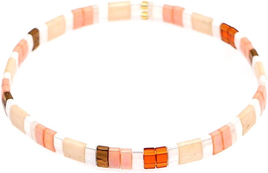 Sonateomber Tila Flat Beaded Stretch Bracelets for Women, Trendy Unique Colorful Square Beads Handmade Stack Bracelet Friendship Accessories Fashion Jewelry Gift
