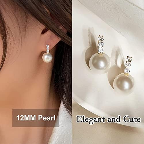 Pearl Earrings for Women 14K Gold Plated Hypoallergenic Pearl Earrings 5A Cubic Zirconia Dangle Earrings Elegant Jewelry