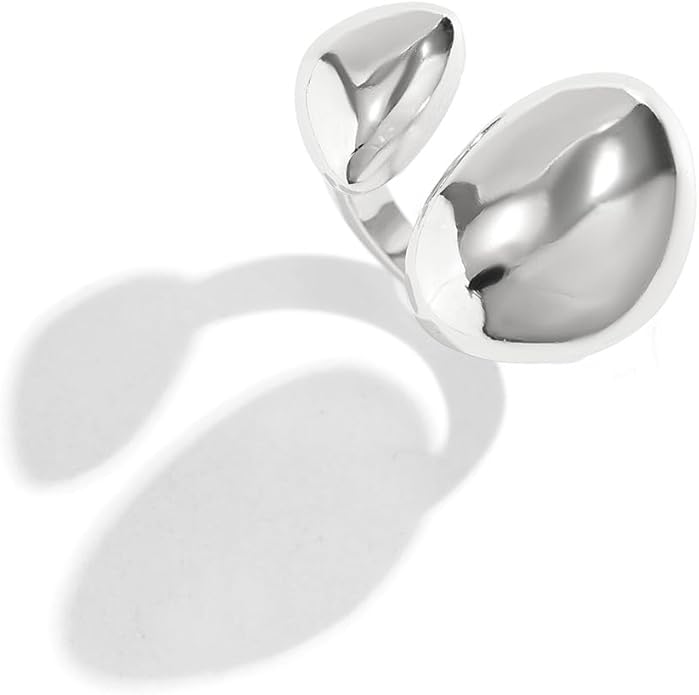 MIFYNN Chunky Gold Rings for Women Gold Silver Adjustable Thick Ring Fashion Statement Ring Open Dome Ring Chunky Silver Rings Geometric Curved Minimalist Simple Rings