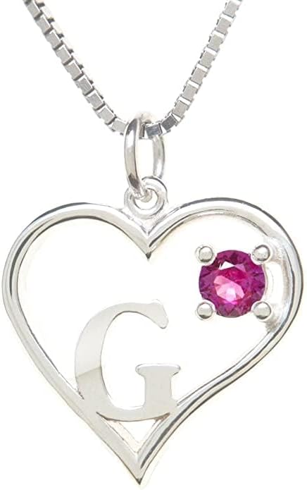 Silver Sterling Necklace Initial Letter A-Z Birthstone for Women – Personalized Custom Jewelry Pendant with Heart Design Customized Dainty Charm for Wife Girlfriend Mom – 18" Box Chain