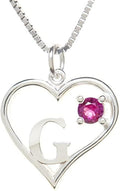 Silver Sterling Necklace Initial Letter A-Z Birthstone for Women – Personalized Custom Jewelry Pendant with Heart Design Customized Dainty Charm for Wife Girlfriend Mom – 18" Box Chain