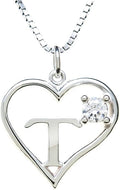 Silver Sterling Necklace Initial Letter A-Z Birthstone for Women – Personalized Custom Jewelry Pendant with Heart Design Customized Dainty Charm for Wife Girlfriend Mom – 18" Box Chain
