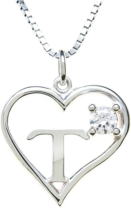 Silver Sterling Necklace Initial Letter A-Z Birthstone for Women – Personalized Custom Jewelry Pendant with Heart Design Customized Dainty Charm for Wife Girlfriend Mom – 18" Box Chain