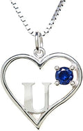 Silver Sterling Necklace Initial Letter A-Z Birthstone for Women – Personalized Custom Jewelry Pendant with Heart Design Customized Dainty Charm for Wife Girlfriend Mom – 18" Box Chain