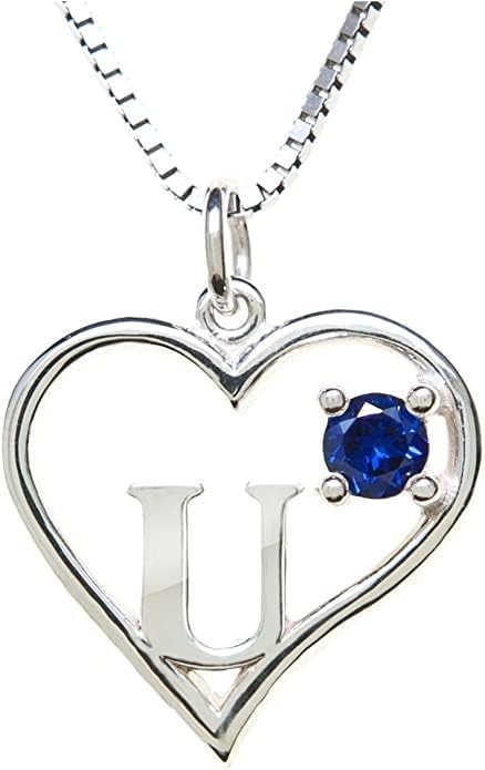 Silver Sterling Necklace Initial Letter A-Z Birthstone for Women – Personalized Custom Jewelry Pendant with Heart Design Customized Dainty Charm for Wife Girlfriend Mom – 18" Box Chain