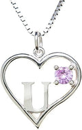 Silver Sterling Necklace Initial Letter A-Z Birthstone for Women – Personalized Custom Jewelry Pendant with Heart Design Customized Dainty Charm for Wife Girlfriend Mom – 18" Box Chain