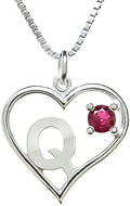 Silver Sterling Necklace Initial Letter A-Z Birthstone for Women – Personalized Custom Jewelry Pendant with Heart Design Customized Dainty Charm for Wife Girlfriend Mom – 18" Box Chain