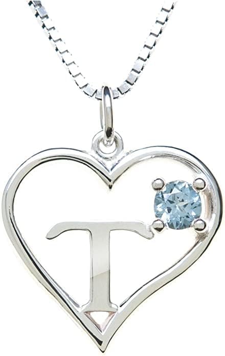 Silver Sterling Necklace Initial Letter A-Z Birthstone for Women – Personalized Custom Jewelry Pendant with Heart Design Customized Dainty Charm for Wife Girlfriend Mom – 18" Box Chain