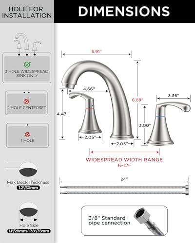 FORIOUS Bathroom Sink Faucet 3 Hole Widespread 8 Inch Brushed Nickel - Image 3