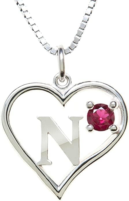 Silver Sterling Necklace Initial Letter A-Z Birthstone for Women – Personalized Custom Jewelry Pendant with Heart Design Customized Dainty Charm for Wife Girlfriend Mom – 18" Box Chain