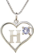Silver Sterling Necklace Initial Letter A-Z Birthstone for Women – Personalized Custom Jewelry Pendant with Heart Design Customized Dainty Charm for Wife Girlfriend Mom – 18" Box Chain