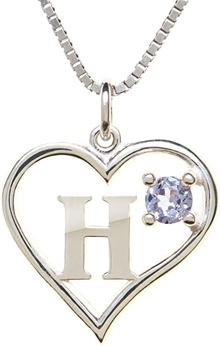 Silver Sterling Necklace Initial Letter A-Z Birthstone for Women – Personalized Custom Jewelry Pendant with Heart Design Customized Dainty Charm for Wife Girlfriend Mom – 18" Box Chain