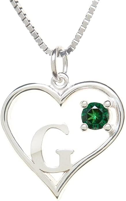 Silver Sterling Necklace Initial Letter A-Z Birthstone for Women – Personalized Custom Jewelry Pendant with Heart Design Customized Dainty Charm for Wife Girlfriend Mom – 18" Box Chain