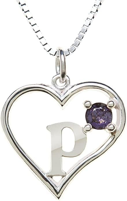 Silver Sterling Necklace Initial Letter A-Z Birthstone for Women – Personalized Custom Jewelry Pendant with Heart Design Customized Dainty Charm for Wife Girlfriend Mom – 18" Box Chain