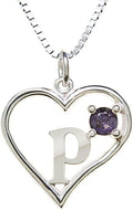 Silver Sterling Necklace Initial Letter A-Z Birthstone for Women – Personalized Custom Jewelry Pendant with Heart Design Customized Dainty Charm for Wife Girlfriend Mom – 18" Box Chain