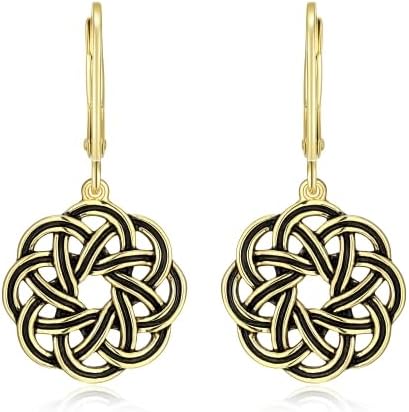 Amazon Essentials 925 Sterling Silver Leverback Celtic Knot Dangle with 18K Gold Plated Hypoallergenic Nickel-Free Earrings