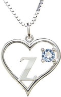 Silver Sterling Necklace Initial Letter A-Z Birthstone for Women – Personalized Custom Jewelry Pendant with Heart Design Customized Dainty Charm for Wife Girlfriend Mom – 18" Box Chain