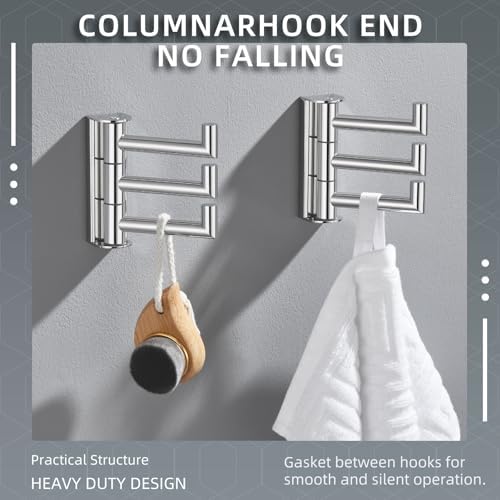 Angle Simple Swivel Towel Hooks, Robe Coat Hook 2 Pack, Polished Chrome - Image 6