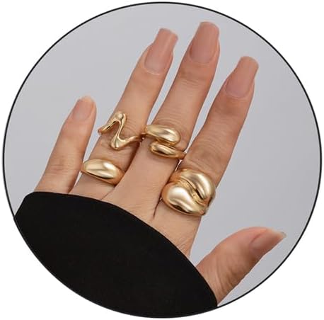 MIFYNN Chunky Gold Rings for Women Gold Silver Adjustable Thick Ring Fashion Statement Ring Open Dome Ring Chunky Silver Rings Geometric Curved Minimalist Simple Rings