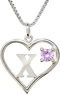 Silver Sterling Necklace Initial Letter A-Z Birthstone for Women – Personalized Custom Jewelry Pendant with Heart Design Customized Dainty Charm for Wife Girlfriend Mom – 18" Box Chain
