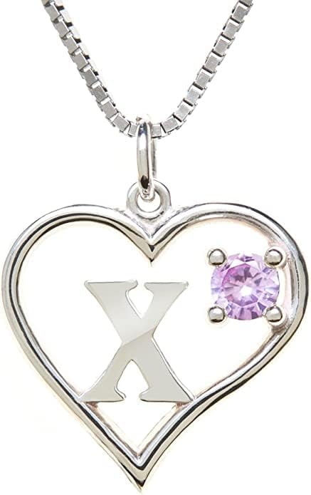 Silver Sterling Necklace Initial Letter A-Z Birthstone for Women – Personalized Custom Jewelry Pendant with Heart Design Customized Dainty Charm for Wife Girlfriend Mom – 18" Box Chain