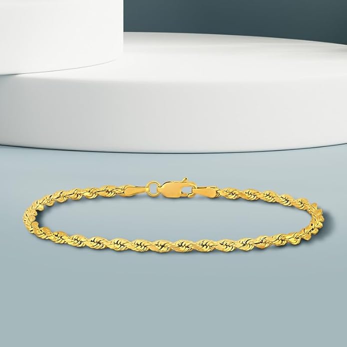Gold Rope Chain Bracelet for Men & Women – 100% Real 10k or 14k Gold, Lightweight, Premium Craftsmanship