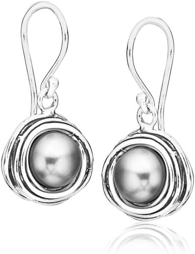 JEAN RACHEL JEWELRY 925 Sterling Silver Dangle Earrings for Women with Freshwater Pearl Vintage Design - Hypoallergenic, Lead & Nickel Free - Artisan Handcrafted Statement Earrings