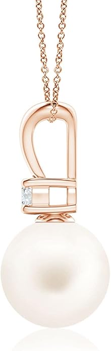 Angara Freshwater Pearl Pendant for Women | Freshwater Pearl V-Bale Pendant in 14K Solid Gold/Platinum With 18" Chain | June Birthday, Anniversary, Gemstone Jewelry Gift