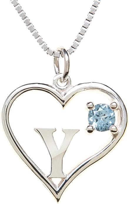 Silver Sterling Necklace Initial Letter A-Z Birthstone for Women – Personalized Custom Jewelry Pendant with Heart Design Customized Dainty Charm for Wife Girlfriend Mom – 18" Box Chain