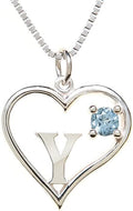 Silver Sterling Necklace Initial Letter A-Z Birthstone for Women – Personalized Custom Jewelry Pendant with Heart Design Customized Dainty Charm for Wife Girlfriend Mom – 18" Box Chain