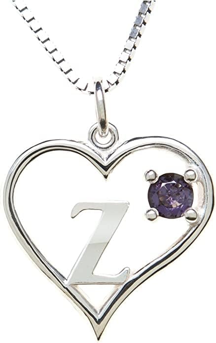 Silver Sterling Necklace Initial Letter A-Z Birthstone for Women – Personalized Custom Jewelry Pendant with Heart Design Customized Dainty Charm for Wife Girlfriend Mom – 18" Box Chain