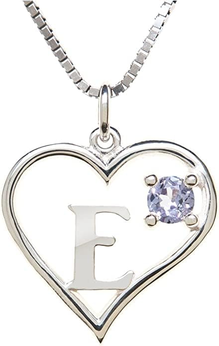 Silver Sterling Necklace Initial Letter A-Z Birthstone for Women – Personalized Custom Jewelry Pendant with Heart Design Customized Dainty Charm for Wife Girlfriend Mom – 18" Box Chain