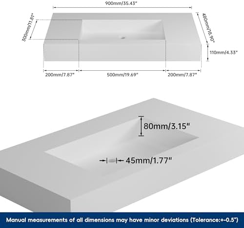 35"X19" Wall Mount Sink, Stone Bathroom Sink without Holes - Image 4