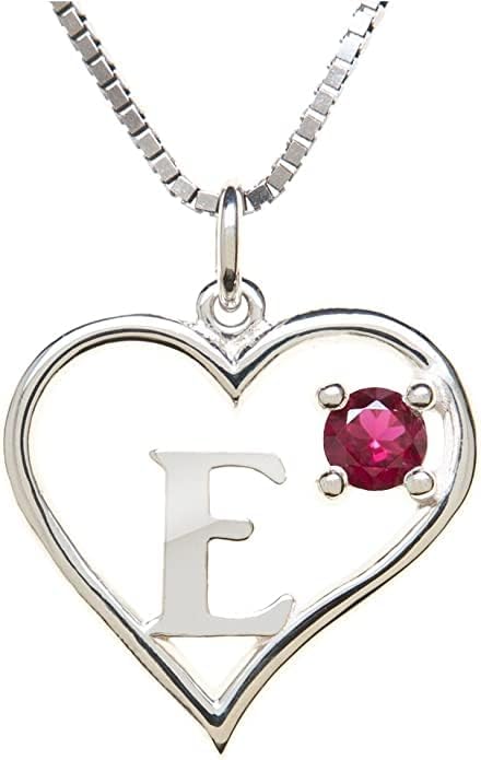Silver Sterling Necklace Initial Letter A-Z Birthstone for Women – Personalized Custom Jewelry Pendant with Heart Design Customized Dainty Charm for Wife Girlfriend Mom – 18" Box Chain