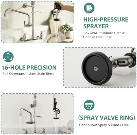 Commercial Faucet with Pre-Rinse Sprayer, Hurran 8 Inch Center 25" Height Wall - Image 3