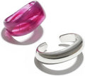 2Pcs Irregular Acrylic Bangle Set - Open & Closed Cuff Bracelets Fashion Jewelry for Women, Trendy Chunky Resin Bracelets New Year's gift