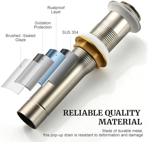 Pop up Sink Drain Stopper for Bathroom Vessel Vanity Sink Art Basin Brushed - Image 3