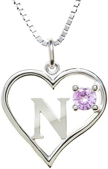 Silver Sterling Necklace Initial Letter A-Z Birthstone for Women – Personalized Custom Jewelry Pendant with Heart Design Customized Dainty Charm for Wife Girlfriend Mom – 18" Box Chain