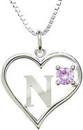 Silver Sterling Necklace Initial Letter A-Z Birthstone for Women – Personalized Custom Jewelry Pendant with Heart Design Customized Dainty Charm for Wife Girlfriend Mom – 18" Box Chain