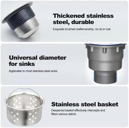 3-1/2 ‘’Kitchen Sink Drain Assembly Kit 304 Stainless Steel Sink Strainer Drain - Image 3